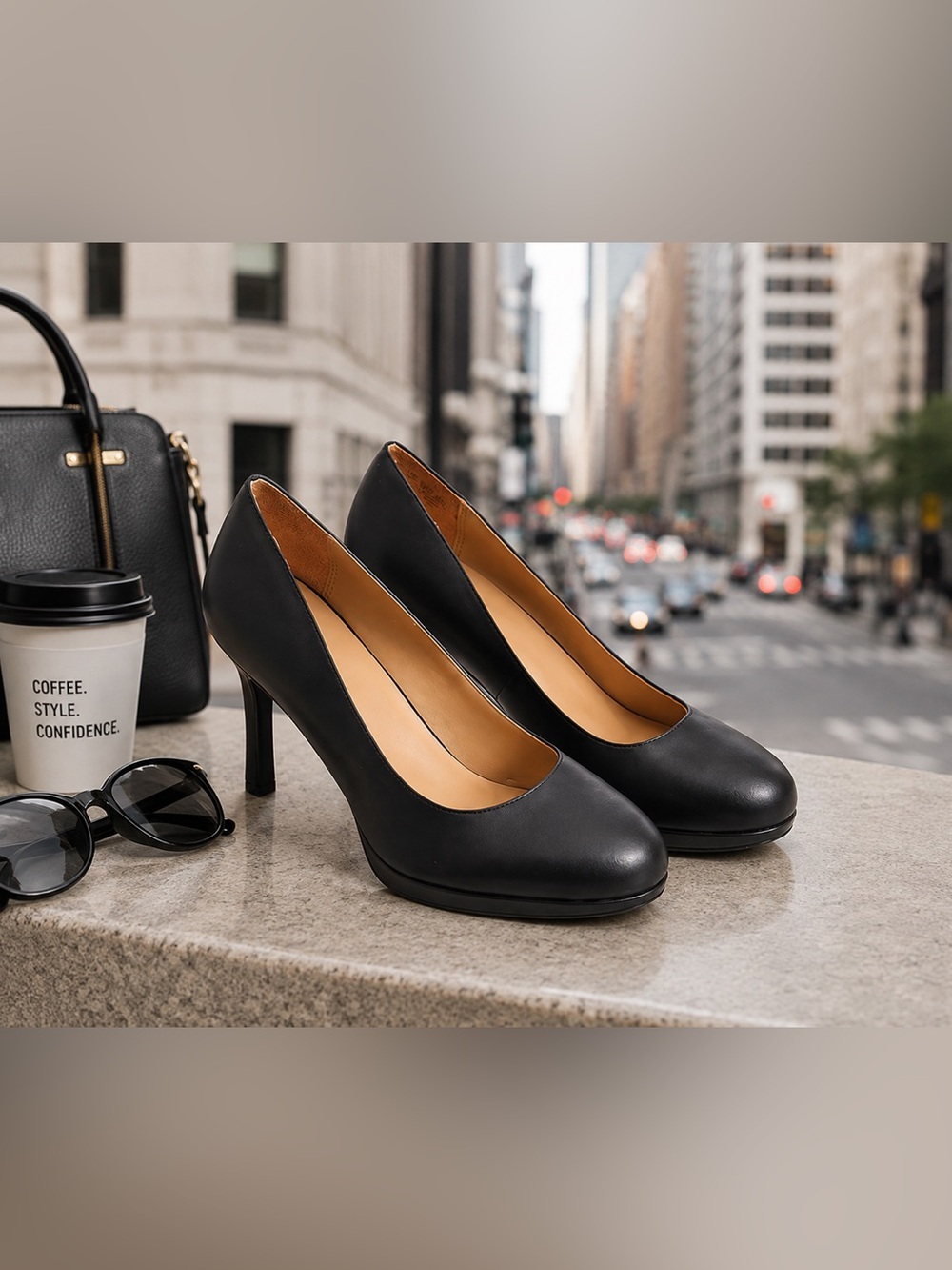 Naturalizer Celina Black Comfortable Leather Platform Pump Heels Size 8.5M